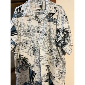 Makani Hawaii Islands Sailboat Aloha Shirt XL White Tropical Vacation‎ Cruise